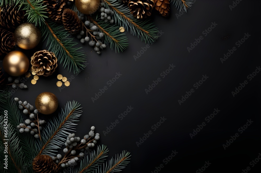 stylish minimalistic black background in New Year's Christmas style. copy space. generative ai stylish minimalistic black background in New Year's Christmas style. copy space. generative ai