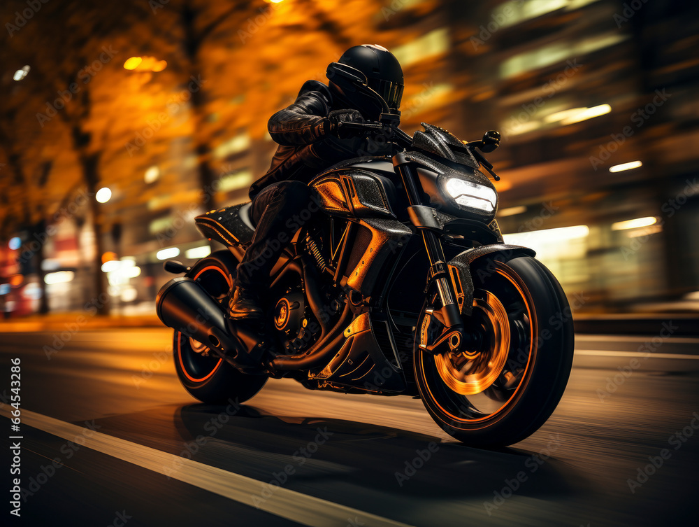 Motorcyclist in the City at Night