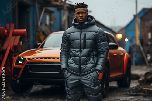 Fashionable   Man in puffer jacket  young man