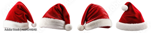 Collection of red santa hats isolated on white background photo