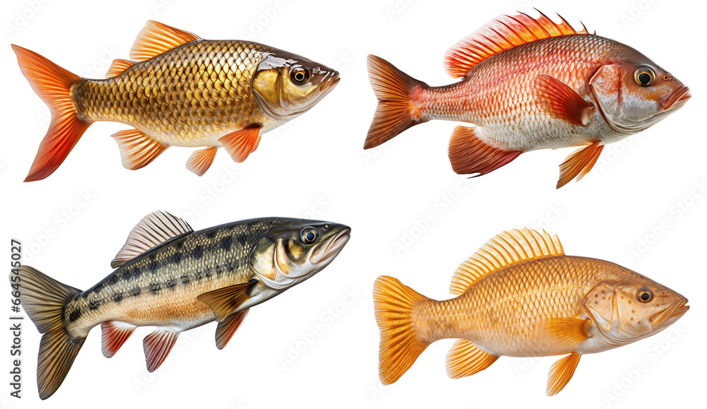 Collection of fishes isolated on white background