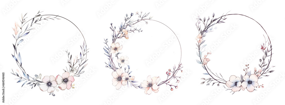 watercolor frame flowers, a set of illustrations in handmade watercolor style on a white background, generative ai watercolor frame flowers, a set of illustrations in handmade watercolor style on a white background, generative ai