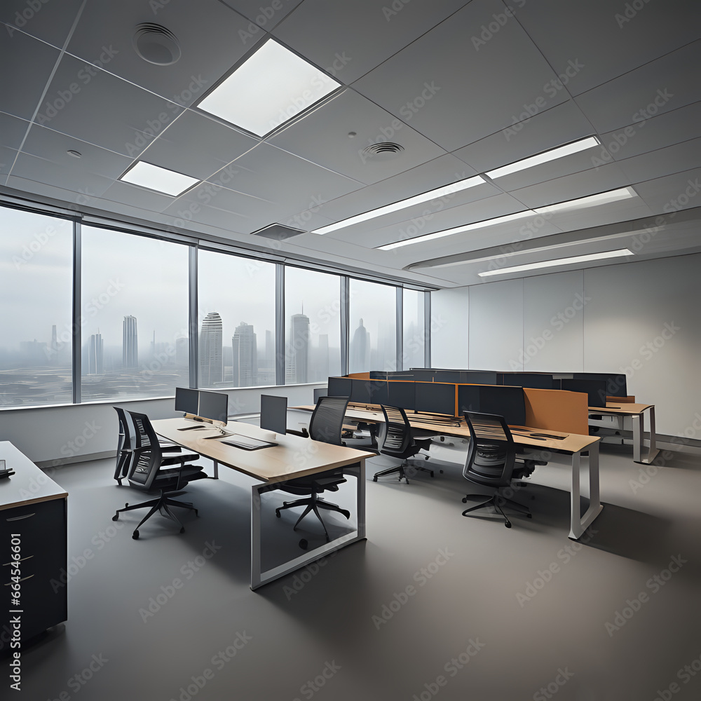 Office spaces - without people - generated by ia