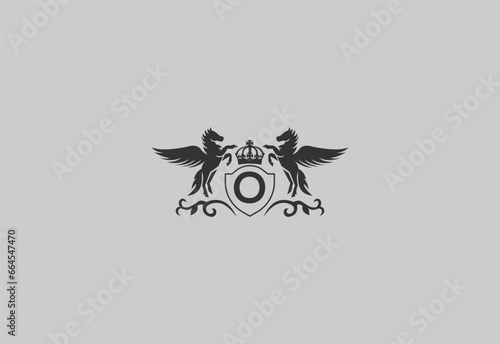 letter O and pegasus logo vector. horse logo.