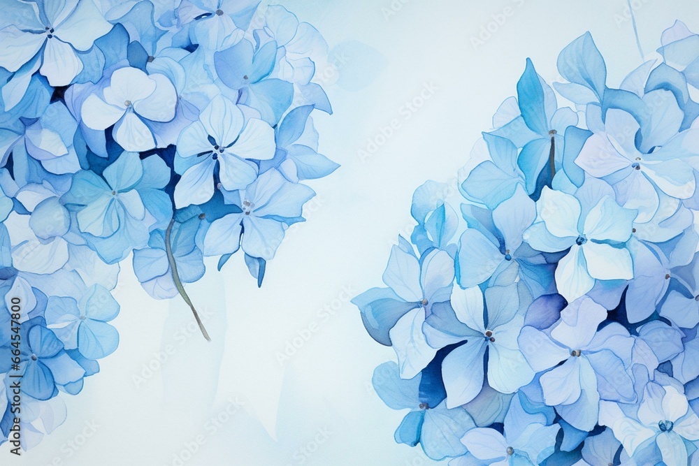 Artistic pastel blue hydrangea flowers on ink background. Top view with space. Generative AI - obrazy, fototapety, plakaty 