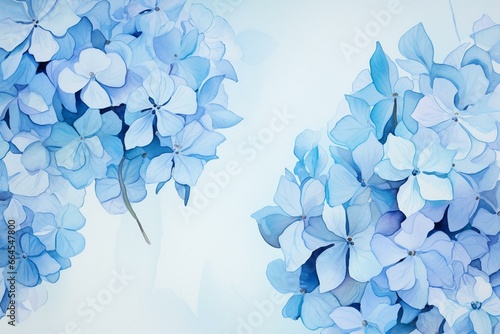 Artistic pastel blue hydrangea flowers on ink background. Top view with space. Generative AI © Ronald