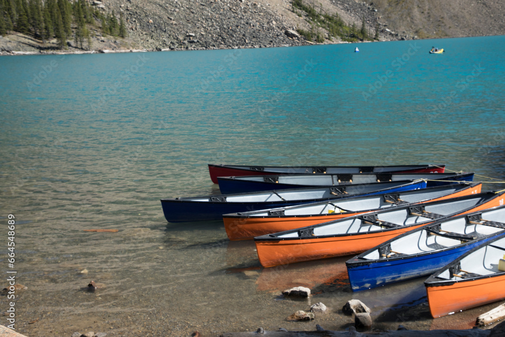 Beautiful view of kayak dock at Lake Moraine in Banff National Park in Canada Beautiful view of kayak dock at Lake Moraine in Banff National Park in Canada