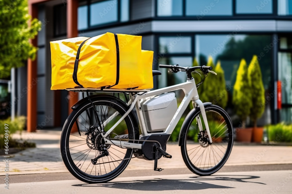 Bicycle with a thermo bag for food delivery. Delivery concept.