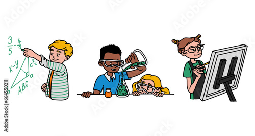 Vector illustrations about education, students and lessons.