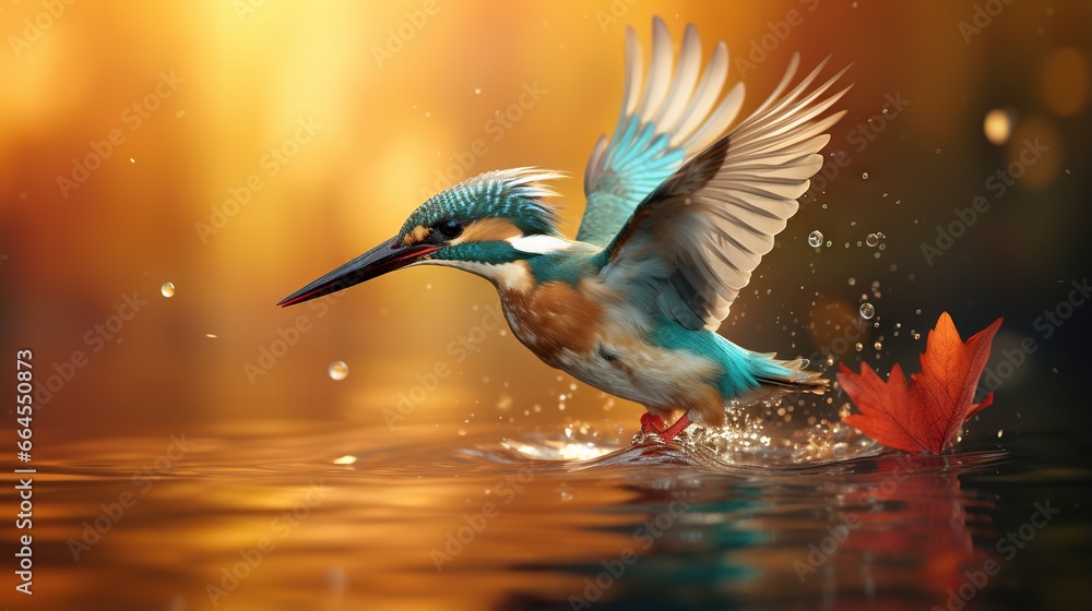 a bird with a long beak is in the water with a flower. generative ai a bird with a long beak is in the water with a flower. generative ai