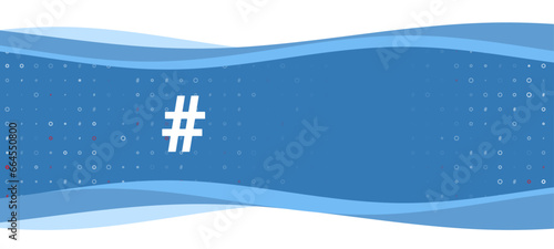 Blue wavy banner with a white hash symbol on the left. On the background there are small white shapes, some are highlighted in red. There is an empty space for text on the right side