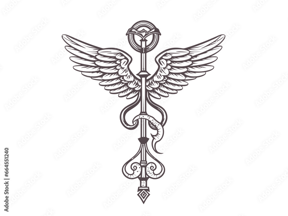 Doodle Caduceus with medical cross, cartoon sticker, sketch, vector, Illustration, minimalistic Doodle Caduceus with medical cross, cartoon sticker, sketch, vector, Illustration, minimalistic