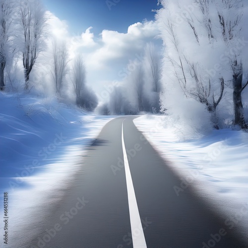 road in winter forestwinter landscape with snow covered road © umesh