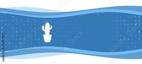 Blue wavy banner with a white cactus symbol on the left. On the background there are small white shapes, some are highlighted in red. There is an empty space for text on the right side