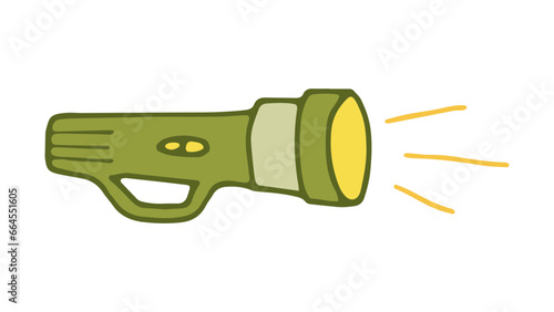 Electric Flashlight Vector Doodle Icon. Colorful Hand Drawn Illustration for Hiking, Camping, and Local Tourism