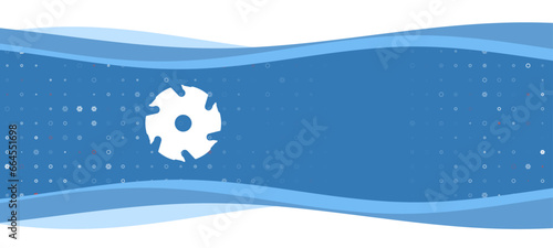 Blue wavy banner with a white milling disc symbol on the left. On the background there are small white shapes, some are highlighted in red. There is an empty space for text on the right side