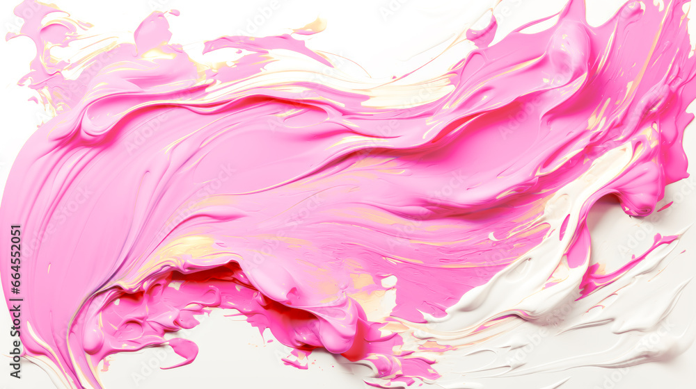 Wave of bright pink emotion oil brush hand drawn stroke on white background. Abstract varnish splash trace shape. Oil paint smear long line. Template. Art background for your design