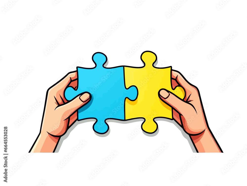 Doodle Puzzle piece with hands, cartoon sticker, sketch, vector, Illustration, minimalistic Doodle Puzzle piece with hands, cartoon sticker, sketch, vector, Illustration, minimalistic