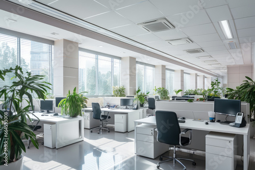 Modern luxury office interior for working background, Open space office with modern design, indoor building of workplace of workspace. © TANATPON