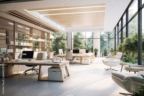Modern luxury office interior for working background, Open space office with modern design, indoor building of workplace of workspace.