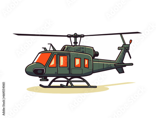 Doodle Huey helicopter, cartoon sticker, sketch, vector, Illustration, minimalistic