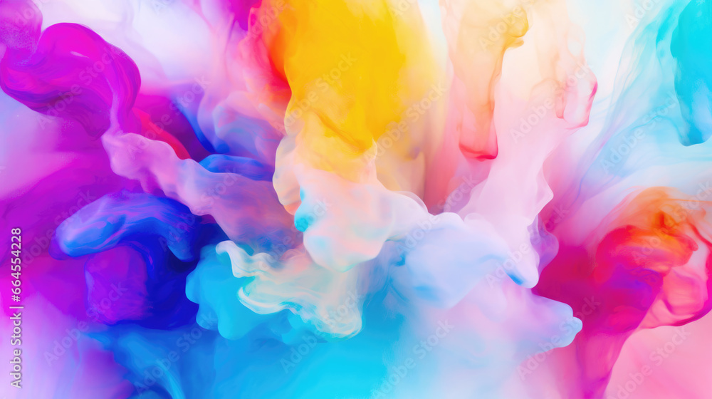 Beautiful abstract background with colorful shades of acrylic ink in water. Colorful steam clouds backdrop. Festival of colors. Color Explosion background for your design