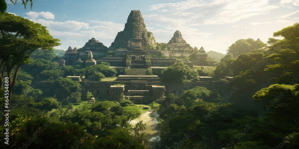 Chimu temple, Nazca temple, Mapuche temple. Vast tropical rain forest