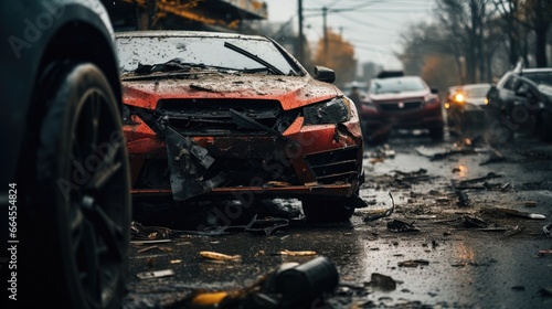 Car accident on the road. Car accident causing fire on the road.