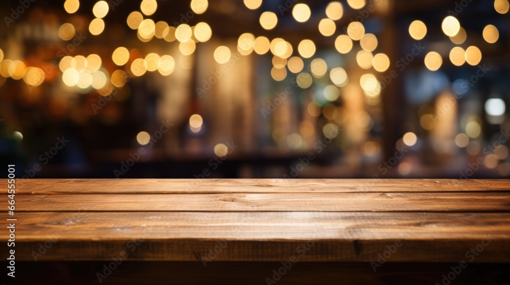 Empty wood table with bokeh light background. Empty wood table with bokeh light background.