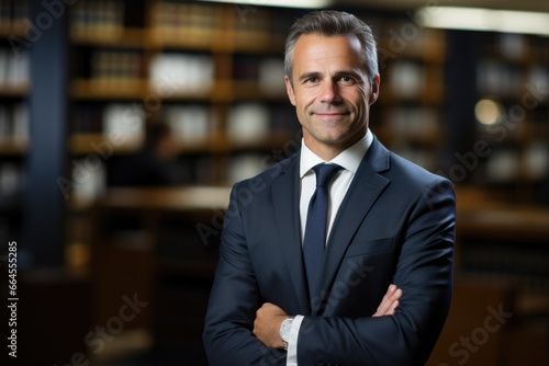 Professional man lawyer standing with arms crossed in the office.