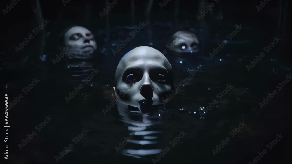 Horror Movie Style Animations of Water Zombies Floating in Black Swamp