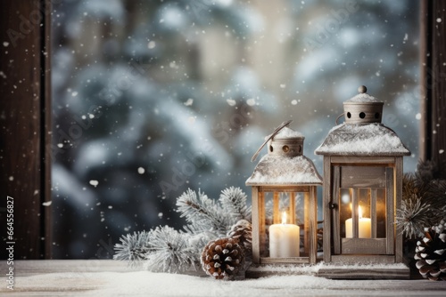 Christmas background with a lantern. Christmas background