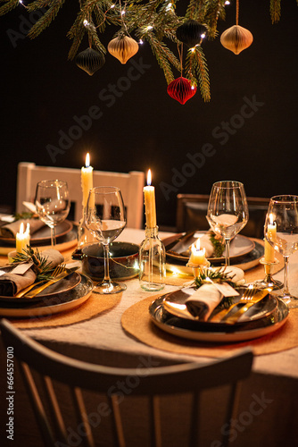winter holidays, dinner party and celebration concept - scandinavian christma...