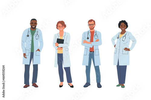 Doctors male and female isolated. Vector flat style cartoon  illustration.
