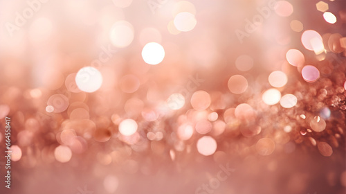 Rose gold glitter bokeh with its unfocused shimmering pink abstract effect background mesmerizing backdrop exudes, Celebrating congratulations and anniversaries.