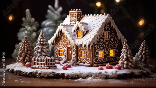 Festive Gingerbread House Scene in the Snowy Landscape © M.Gierczyk