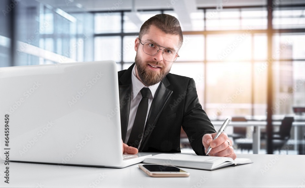 Serious young business man analyst works, AI generated image Serious young business man analyst works, AI generated image