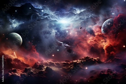 Cosmic celestial scene of a vivid nebula amidst space and galaxies. Generative AI