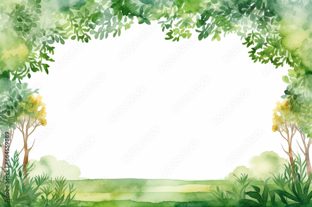 Arbor Day card background frame, Watercolor illustration with white part, clipart for greeting cards, save the date, stationery design