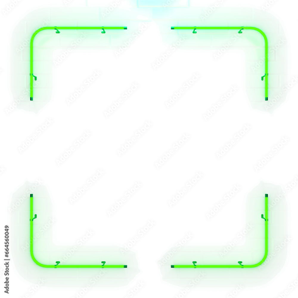 Neon rectangle lamp wall sign on transparent background. Green power glowing bulbs, light line or neon frame. 3d illustration. Neon rectangle lamp wall sign on transparent background. Green power glowing bulbs, light line or neon frame. 3d illustration.