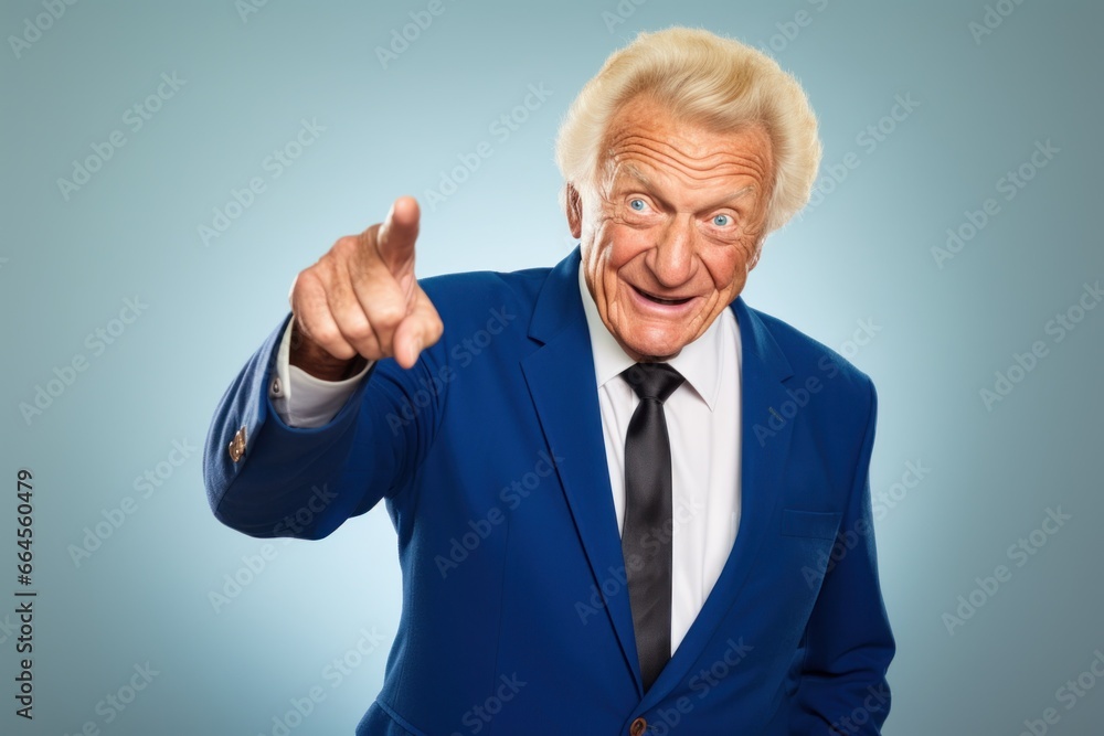 Senior caucasian businessman pointing finger Senior caucasian businessman pointing finger