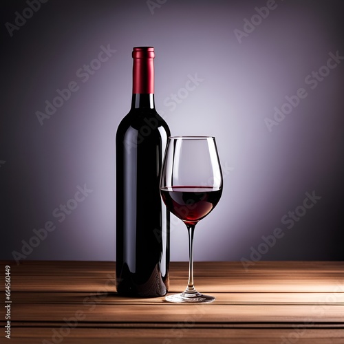 A Glass Of Fine Red Wine - Presented Elegantly Isolated Together With A Wine Bottle