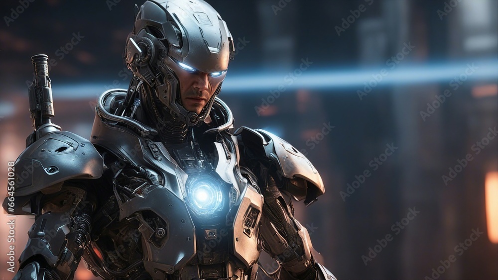 an evil Futuristic soldier evil cyborg guy in armor  science fiction illustration 