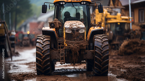 A detailed close-up of construction equipment covered in mud  showcasing the gritty side of the industry