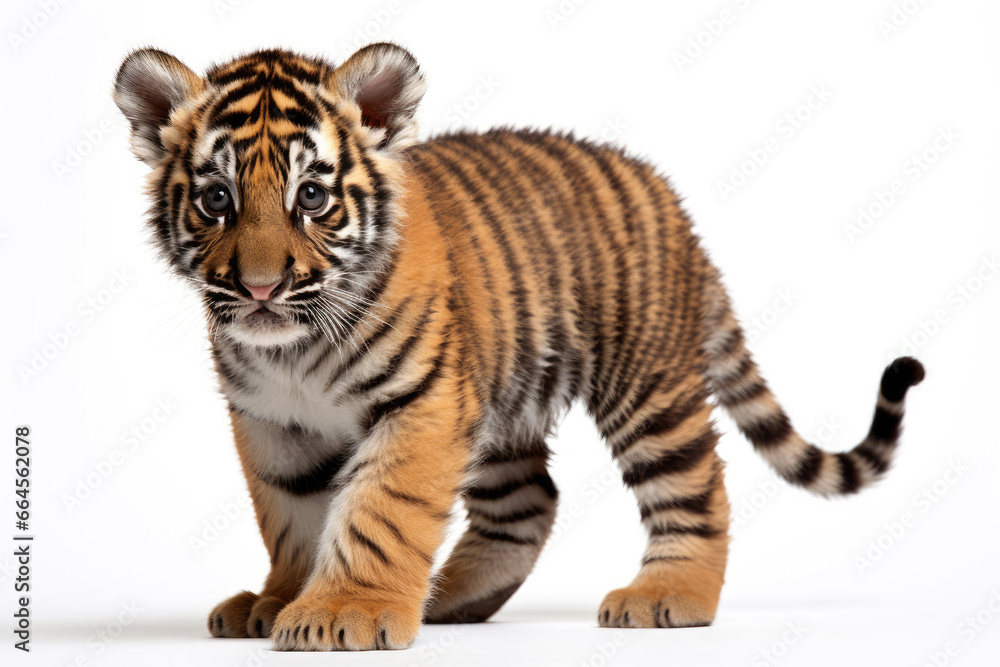 Obraz premium Baby Ussuri tiger on a white background