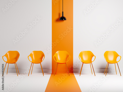 Row of chairs with one odd one out Job opportunity recruitment concept