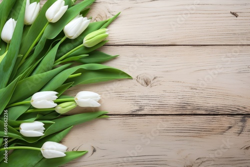 White Tulips Arrangement on Wooden Surface