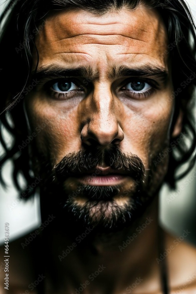 Close-up dark portrait of a middle-aged man with dark hair Close-up dark portrait of a middle-aged man with dark hair