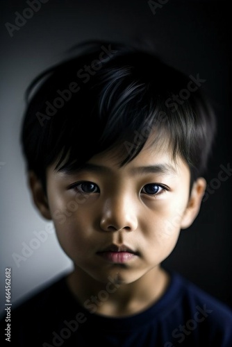 Close-up dark portrait of an Asian boy