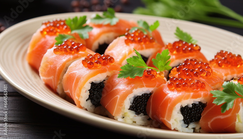 sashimi roll with salmon and avocado on a white plate stock photo images of sashimi rolls